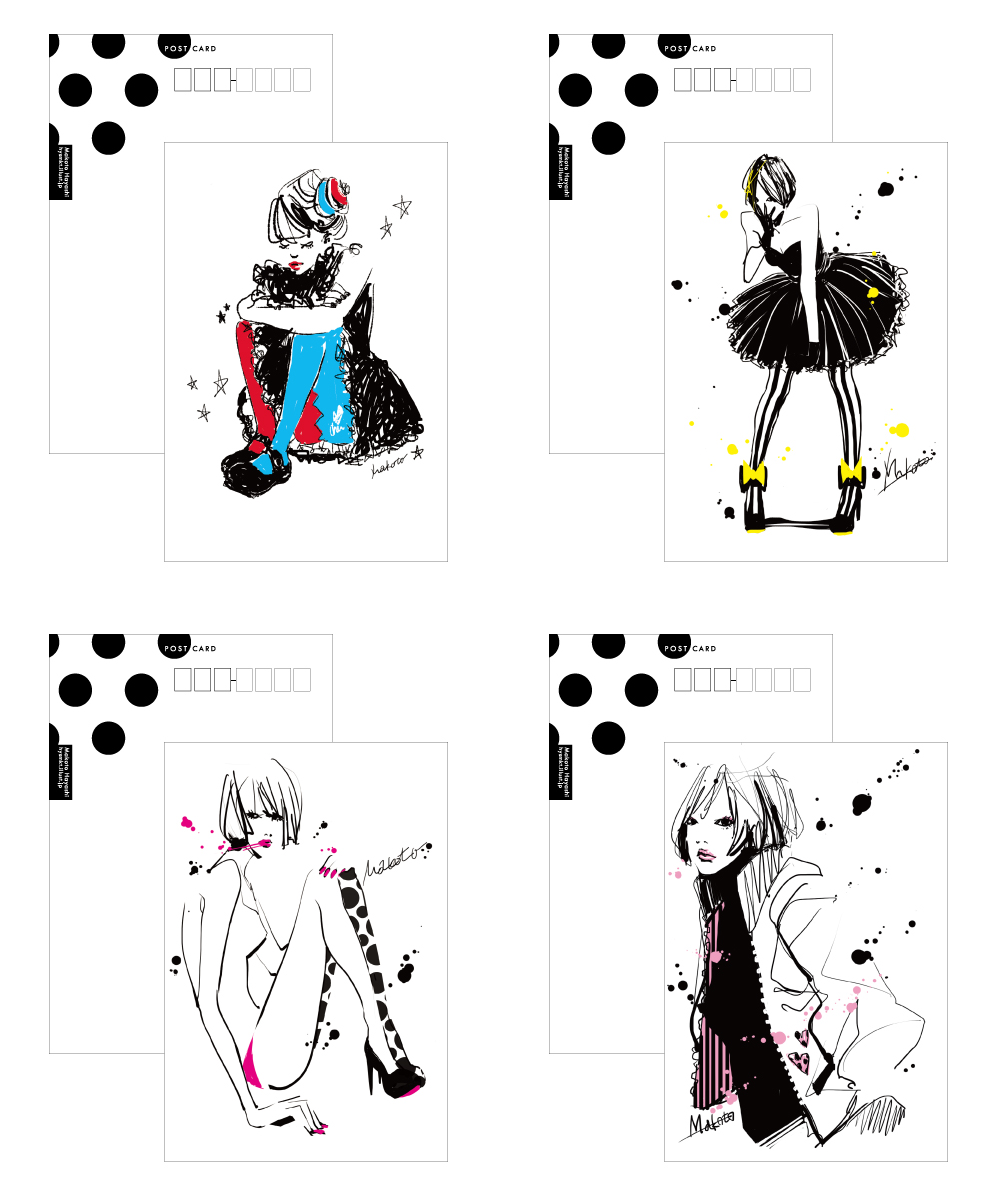 メッセージカードやお部屋のインテリアに おしゃれなファッションイラストポストカード Makoto Portfolio 岡山の ファッションイラストレーター